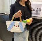 Cute Face Jute Cotton Handbag