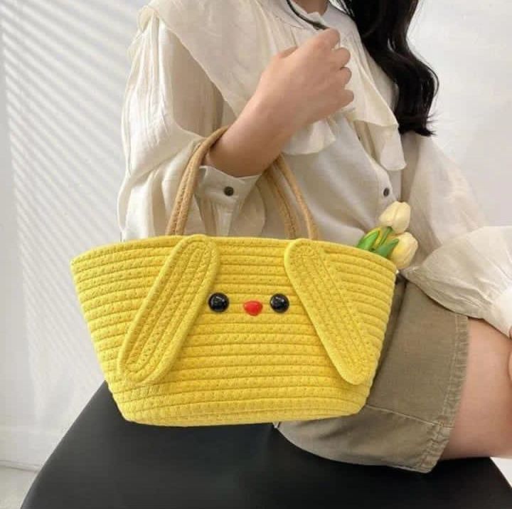 Cute Face Jute Cotton Handbag