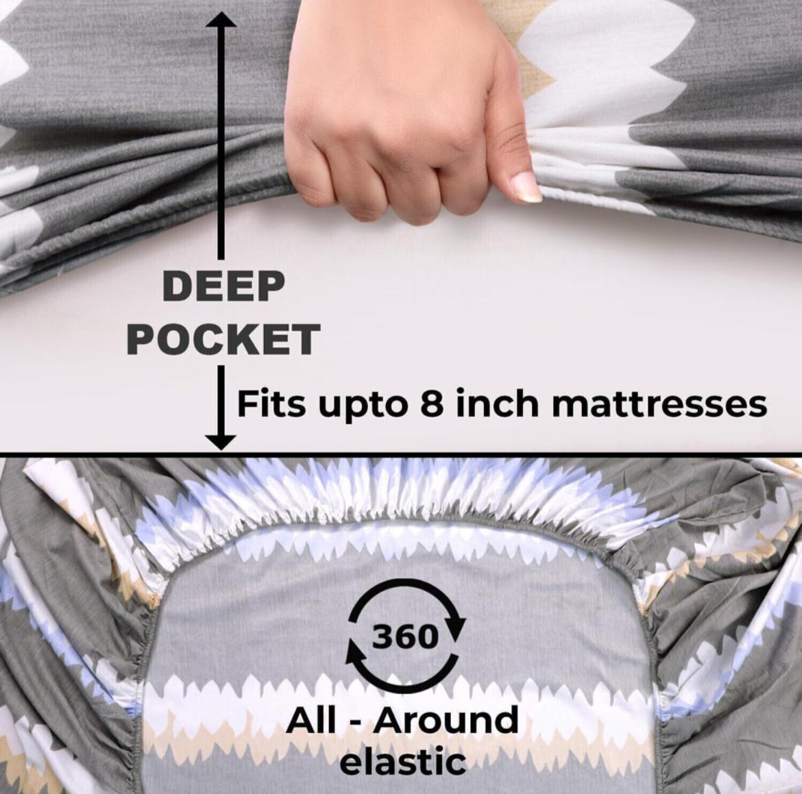 Elastic Fitted Bedsheet with Pillow Covers