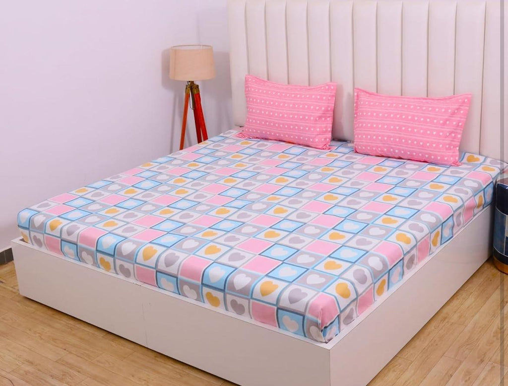 Elastic Fitted Bedsheet with Pillow Covers