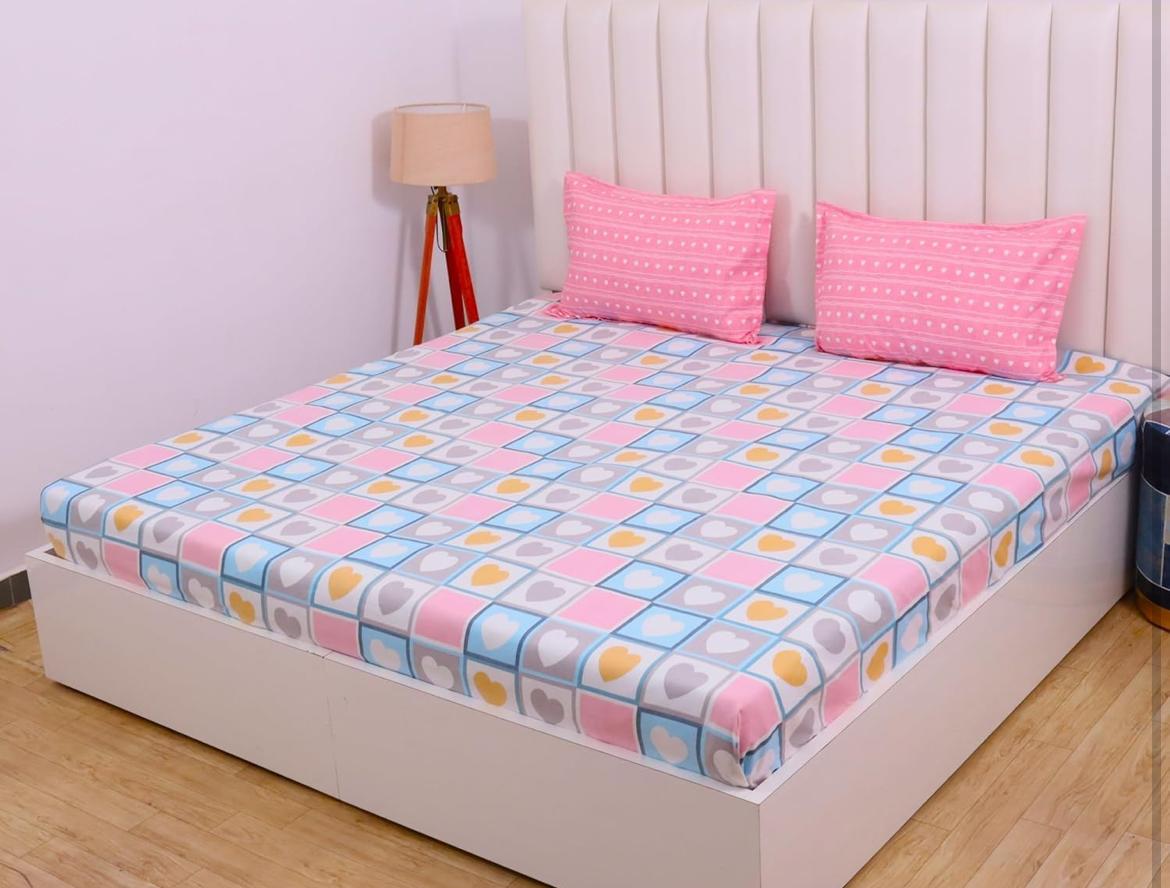 Elastic Fitted Bedsheet with Pillow Covers