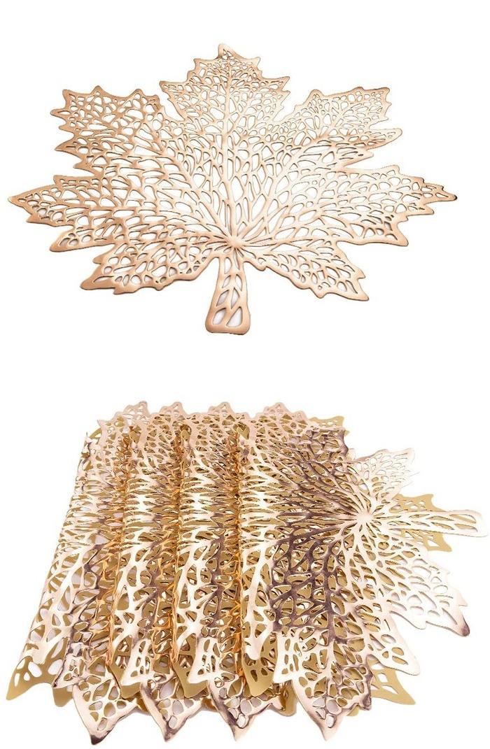 Luxurious Golden Leaf Table Mats 6Pcs. Combo