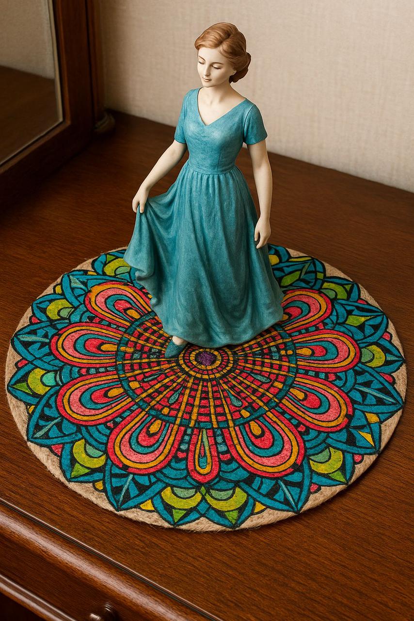 Rangoli Designed Jute Table Mats - Pair of 2